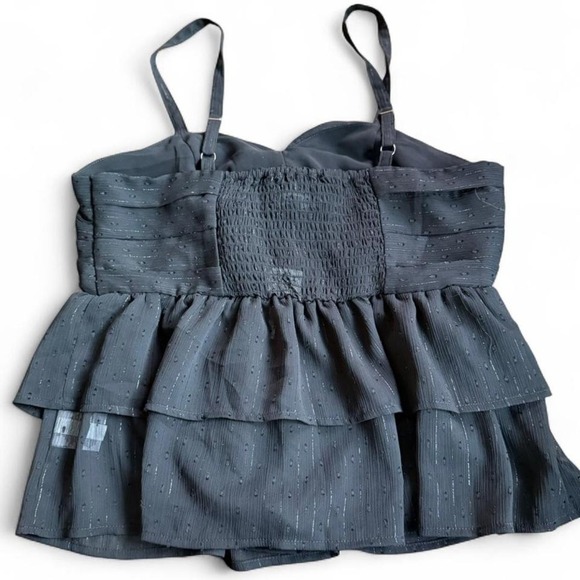 Deadstock Y2K Express Black Layered Cami Top S Sem-Sheer Ruched - Picture 3 of 3